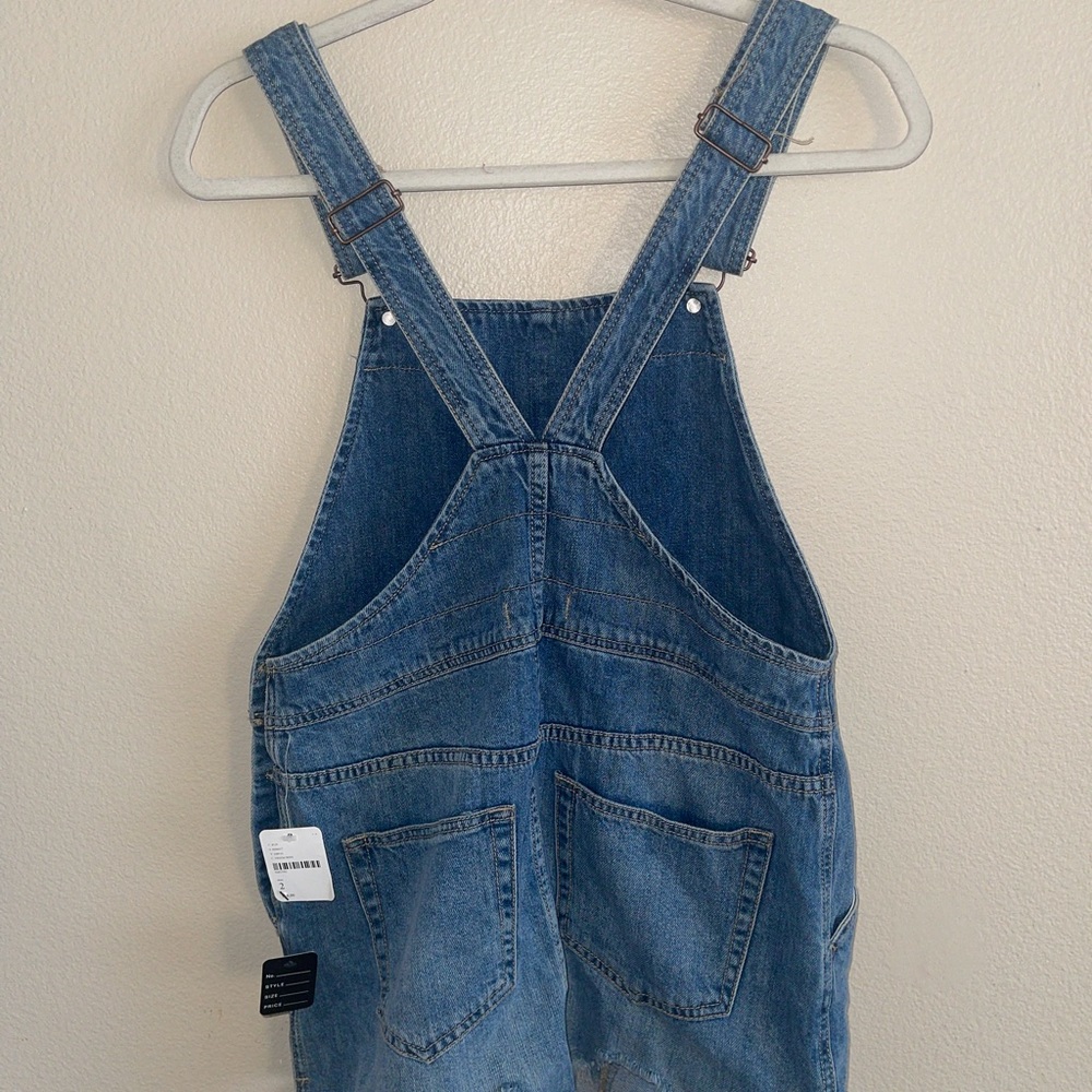Free People New‎ Blue Denim Overalls Skirt Frayed Hem w/ Pockets size 2 - Picture 4 of 4